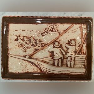Vintage Hershey Ceramic‎ Mold Trinket Box 1981, Men in boats on ocean